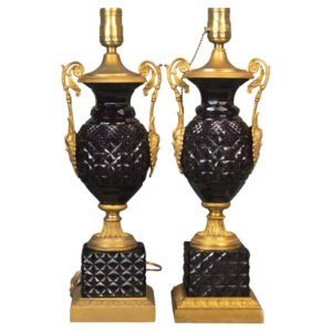 Pair of Unique of Austrian Amethyst Lamps with Gilt Bronze Hardware